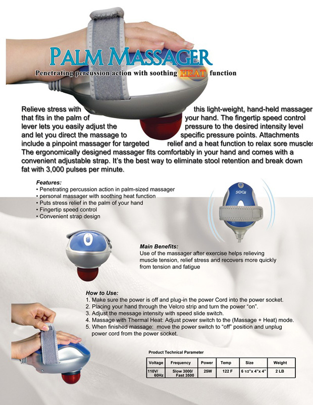 Palm Massager With Velco Strap Percussion And Penetrating Heat